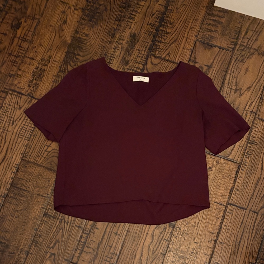 Babaton Deep Burgundy V-Neck Short Sleeve Top